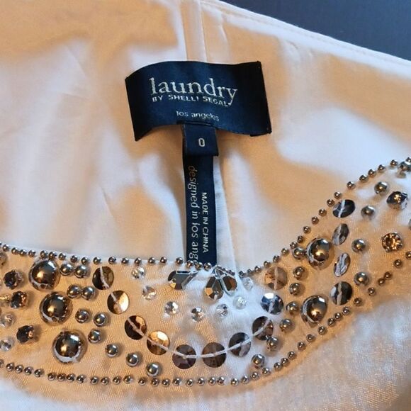 Laundry by Shelli Segal Embellished One Shoulder Satin Ivory White Dress Sz0 NWT - Picture 11 of 12